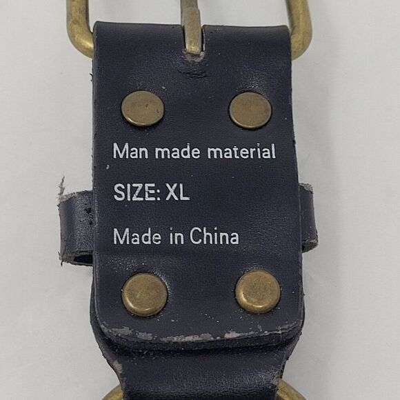 Unisex Vintage-Inspired Black Vegan Leather Belt Brass Concho Studs Chain Hip XL - Picture 3 of 9